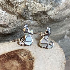 Mother of pearl seahorse earrings white BRASS Workshop