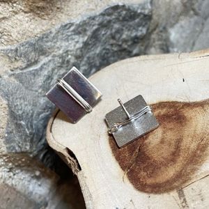 2. Square wire earrings silver grey BRASS Workshop 24or46