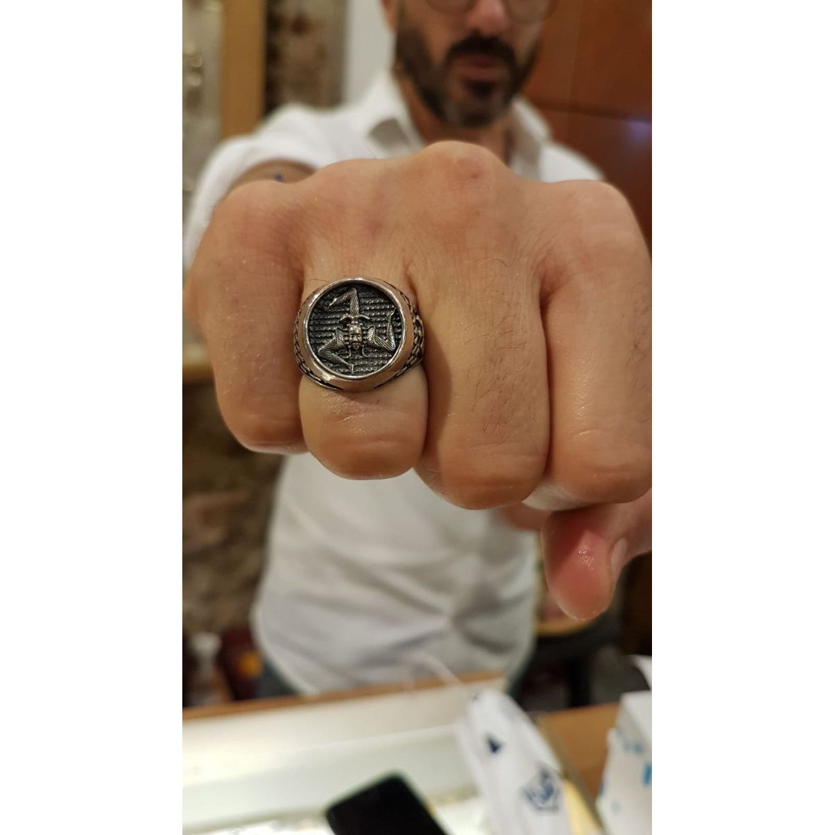 2. Trinacria, silver ring L silver gray BRASS Workshop msr03l