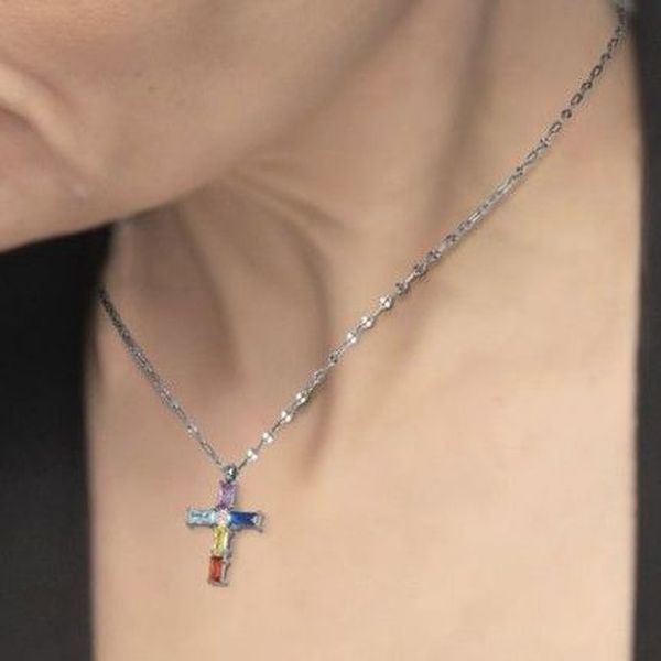 2. Collana croce cristalli baguette grigio acciaio Marlù Gioielli 31cn0007-rgb