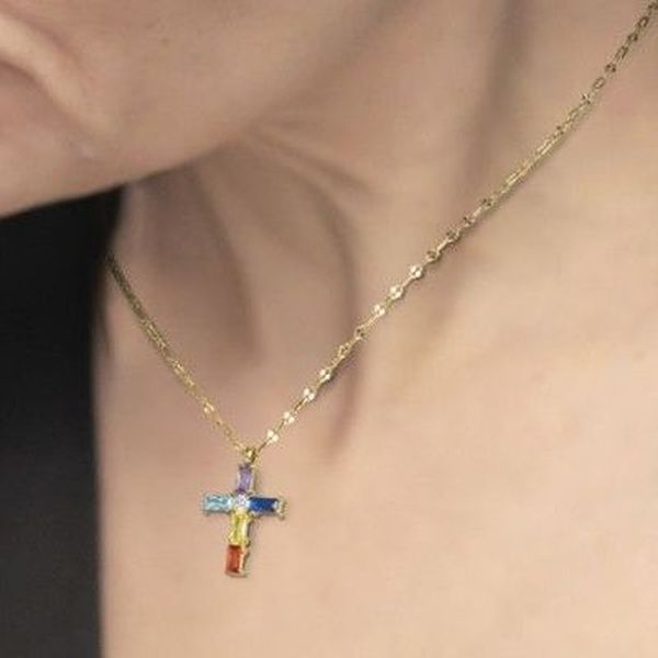 2. Baguette crystal cross necklace gold Marlù Gioielli 31cn0007-rgb