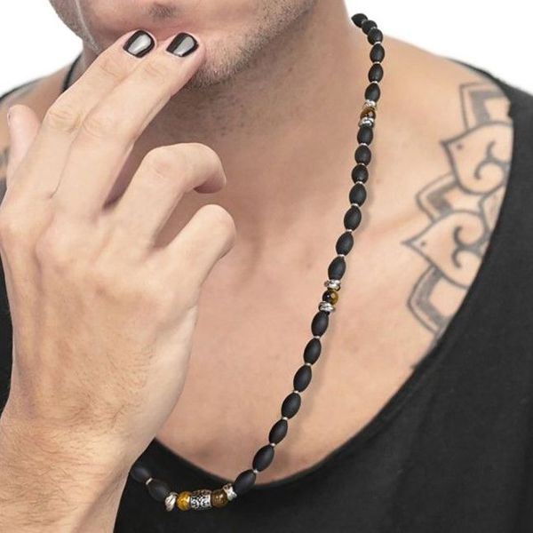 1. Collana onice ovale e occhio di tigre nero Marlù Gioielli 13co0152