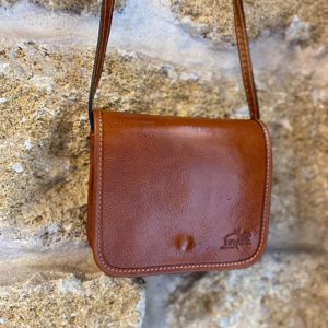 1. Small shoulder bag with flap brown BRASS Workshop ta-001