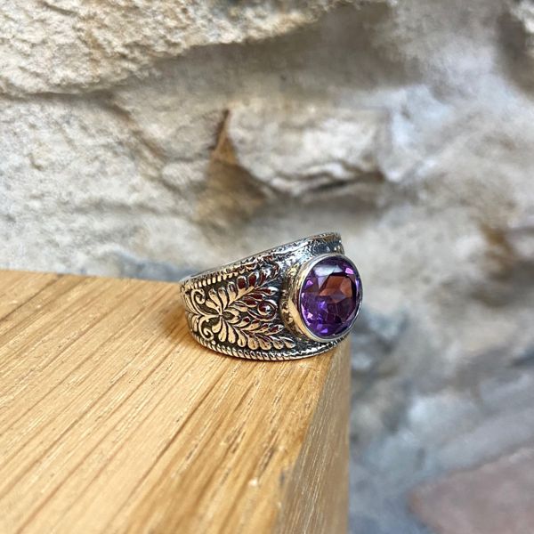 4. Round stone ring purple BRASS Workshop 24an73