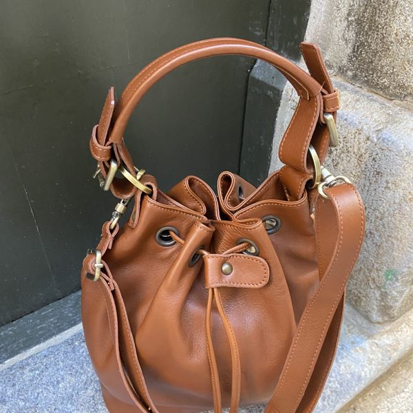 4. Drawstring Bucket Bag brown BRASS Workshop b889s