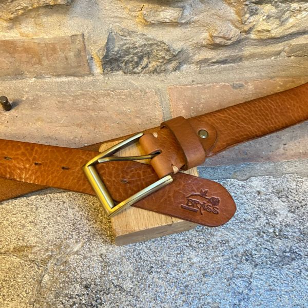 2. Cintura cuoio fibbia oro marrone BRASS Workshop asf02