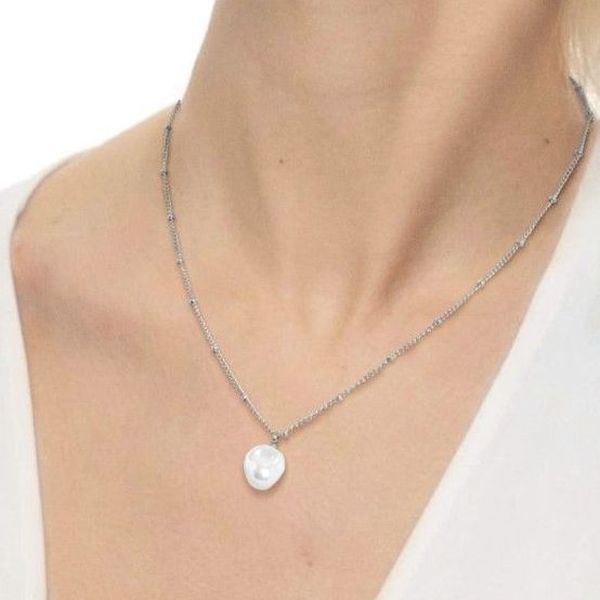 2. Curb chain necklace with pearl steel grey Marlù Gioielli 33cn0035-w
