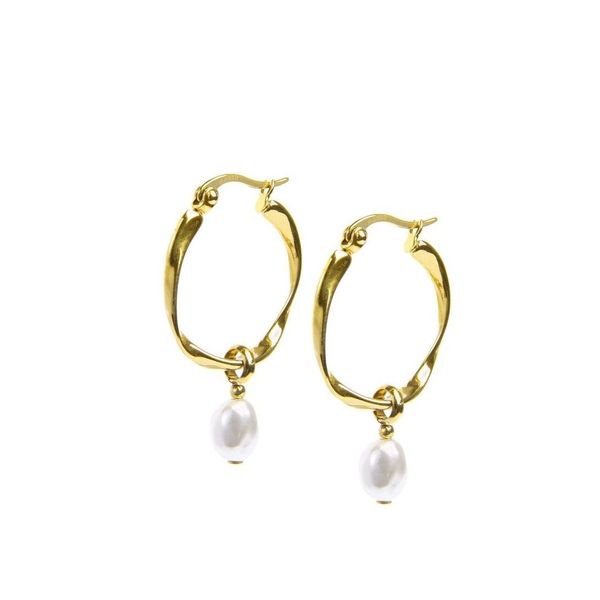 1. Twisted hoop earrings with pearl gold Marlù Gioielli 33or0063-w
