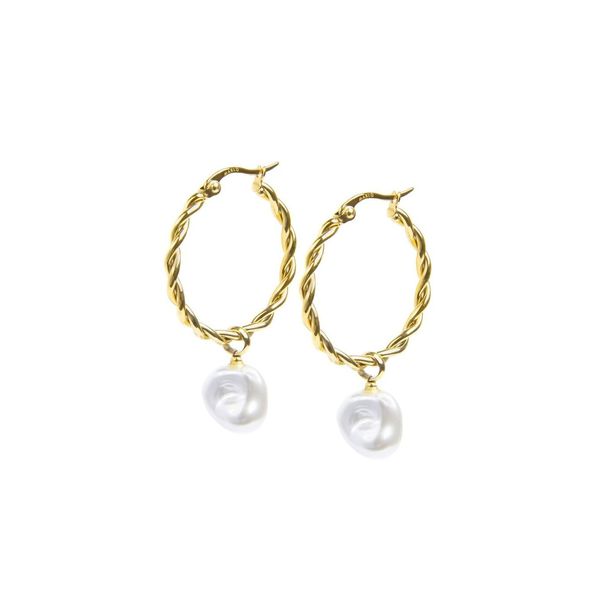 2. Orecchini cerchi ritorti con perla pendente oro Marlù Gioielli 33or0069-w