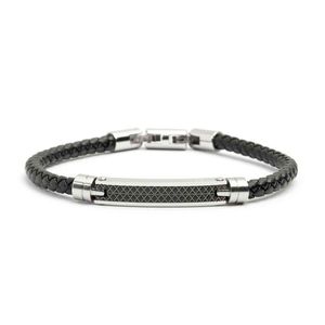 Faux leather bracelet and plate black Marlù Gioielli