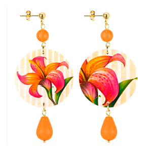 Small flower earrings stripes orange LEBOLE GIOIELLI