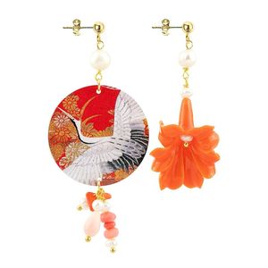 Circle Classic White Heron Earrings Red Pearl Background orange LEBOLE GIOIELLI