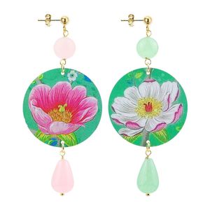 Pink and green stone flower earrings jade green LEBOLE GIOIELLI