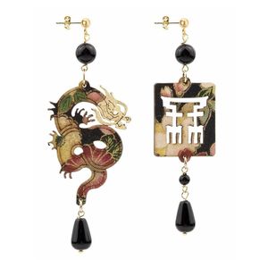 Black Leather Dragon Earrings black LEBOLE GIOIELLI