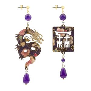 Purple Leather Dragon Earrings purple LEBOLE GIOIELLI