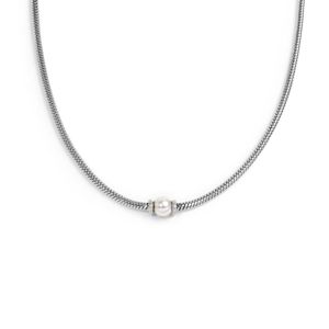 Round snake necklace with sphere white Marlù Gioielli