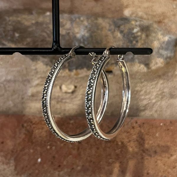 1. Marcasite hoop earrings silver grey BRASS Workshop 25or13