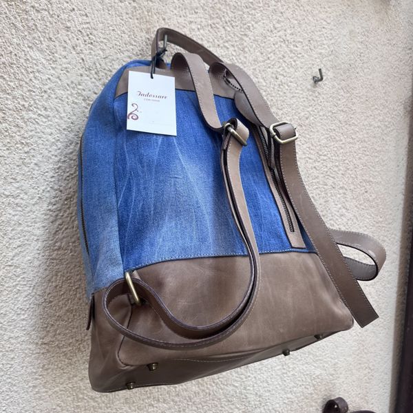 3. Zaino Comb pelle e jeans Marrone chiaro BRASS Workshop z890