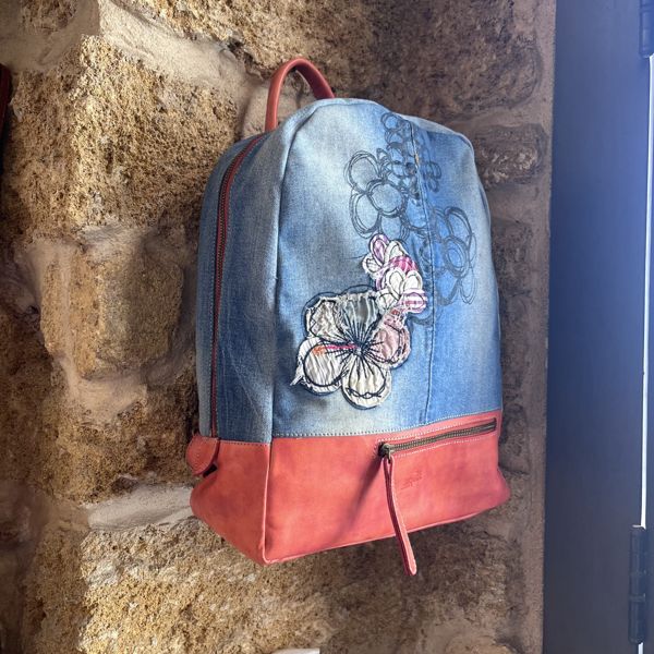 Zaino Comb pelle e jeans Arancione BRASS Workshop z890