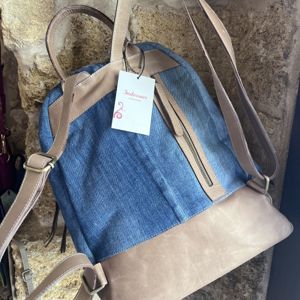 5. Zaino Comb pelle e jeans Beige