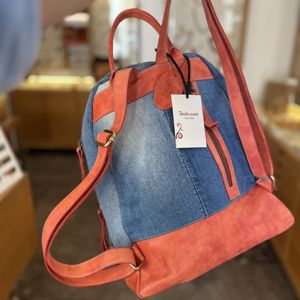 3. Zaino Comb pelle e jeans Arancione