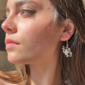 5. Octopus earrings mother of pearl paua silver grey BRASS Workshop 25or20