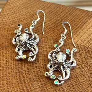 1. Octopus earrings mother of pearl paua silver grey BRASS Workshop 25or20