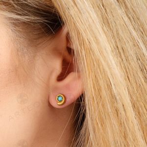 2. Turquoise stone shell earrings gold