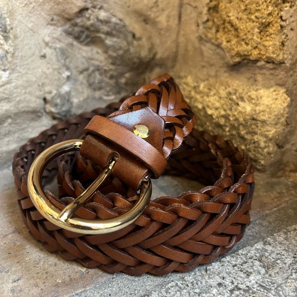 4. 3.5cm Braided Belt Brown BRASS Workshop cisp02