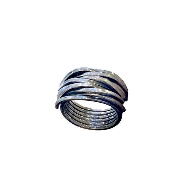 3. Square fringe ring silver grey BRASS Workshop 25an16