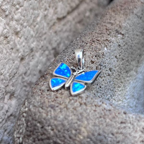 3. Farfalla pendente smaltata blu BRASS Workshop 25pe18