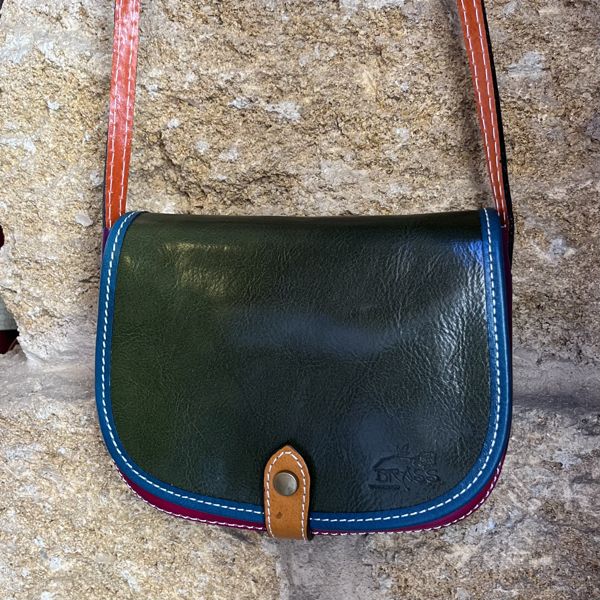 6. Patchwork messenger bag Dark green BRASS Workshop ta032