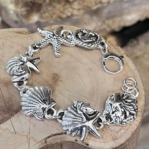 4. Starfish and shell bracelet silver gray BRASS Workshop 25br09