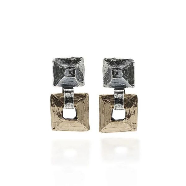 555Jewelry Orecchini Pendenti Donne Quadrati In Acciaio Inox - Doppio Quadro Lucido - Confezione Regalo