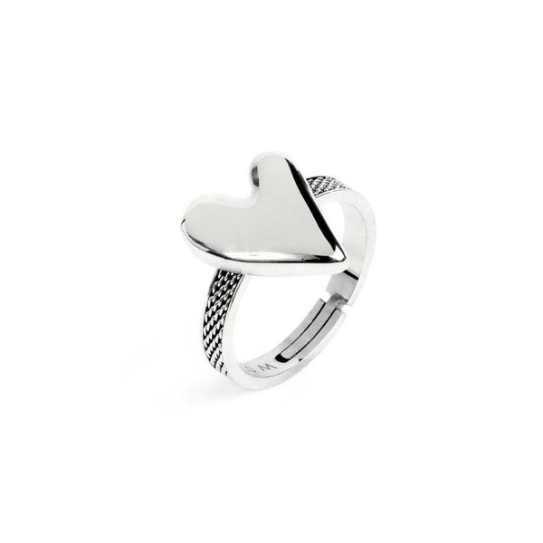 Irregular heart mesh ring steel grey Marlù Gioielli