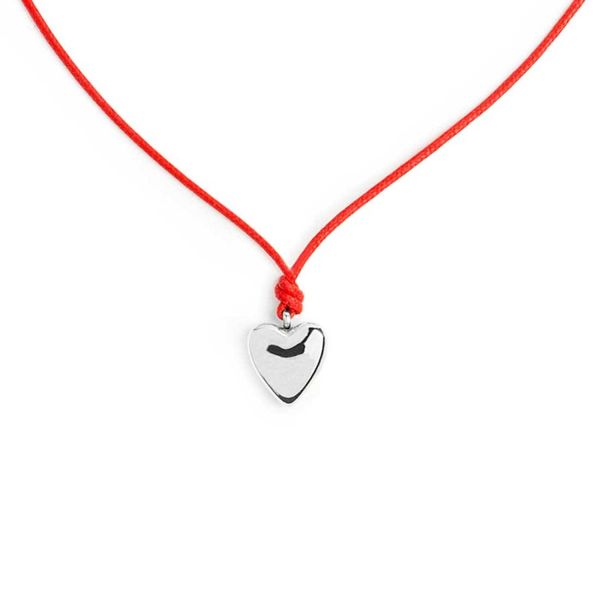Red cord necklace with heart steel grey Marlù Gioielli