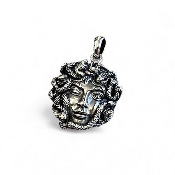 2. Hanging Medusa Face silver gray BRASS Workshop pemed22