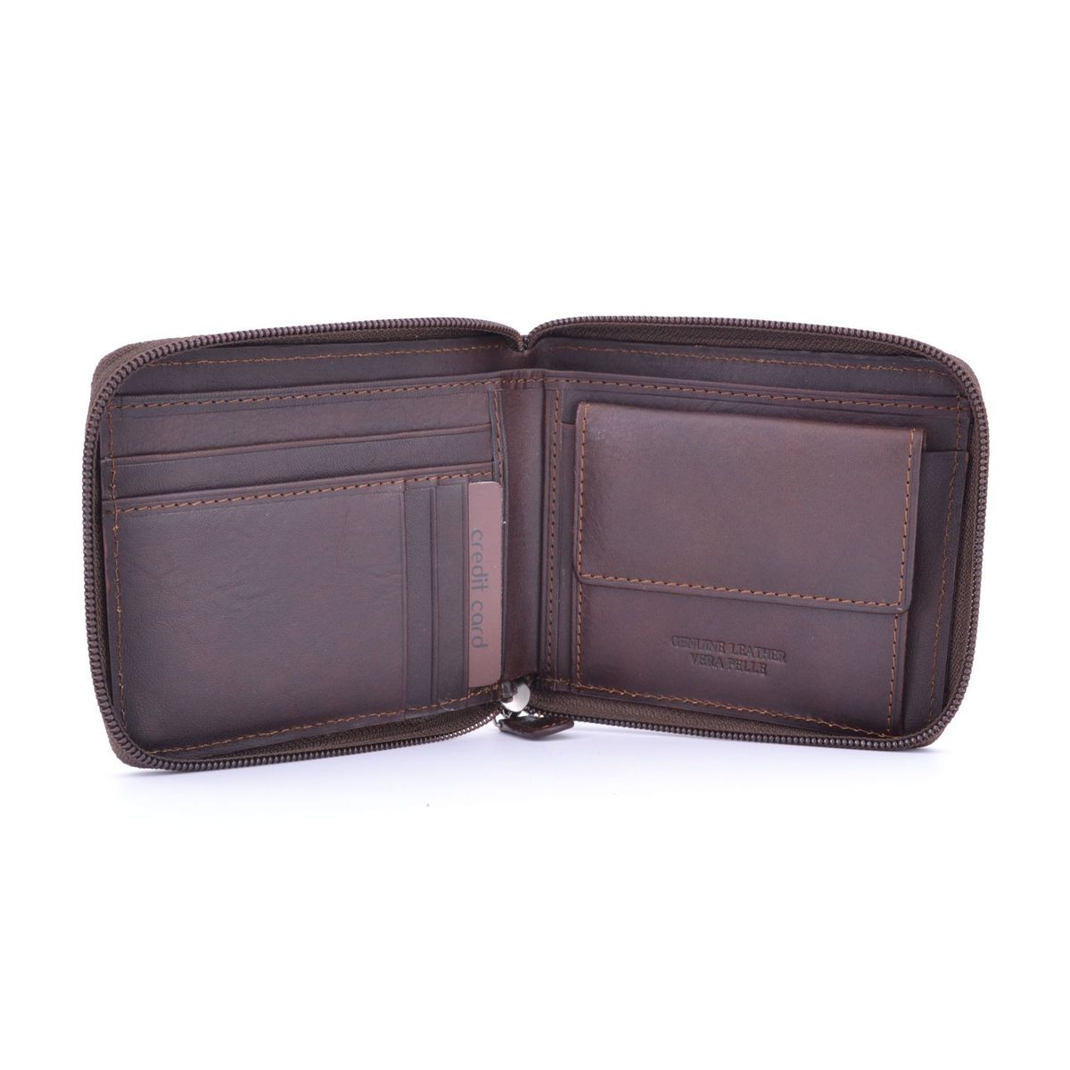 2 Portafogli In Vera Pelle Con Design Gatto – Con Cerniera, Porta Carte E Portamonete, Nero E Caramello, 10,5x8,5 Cm - 2