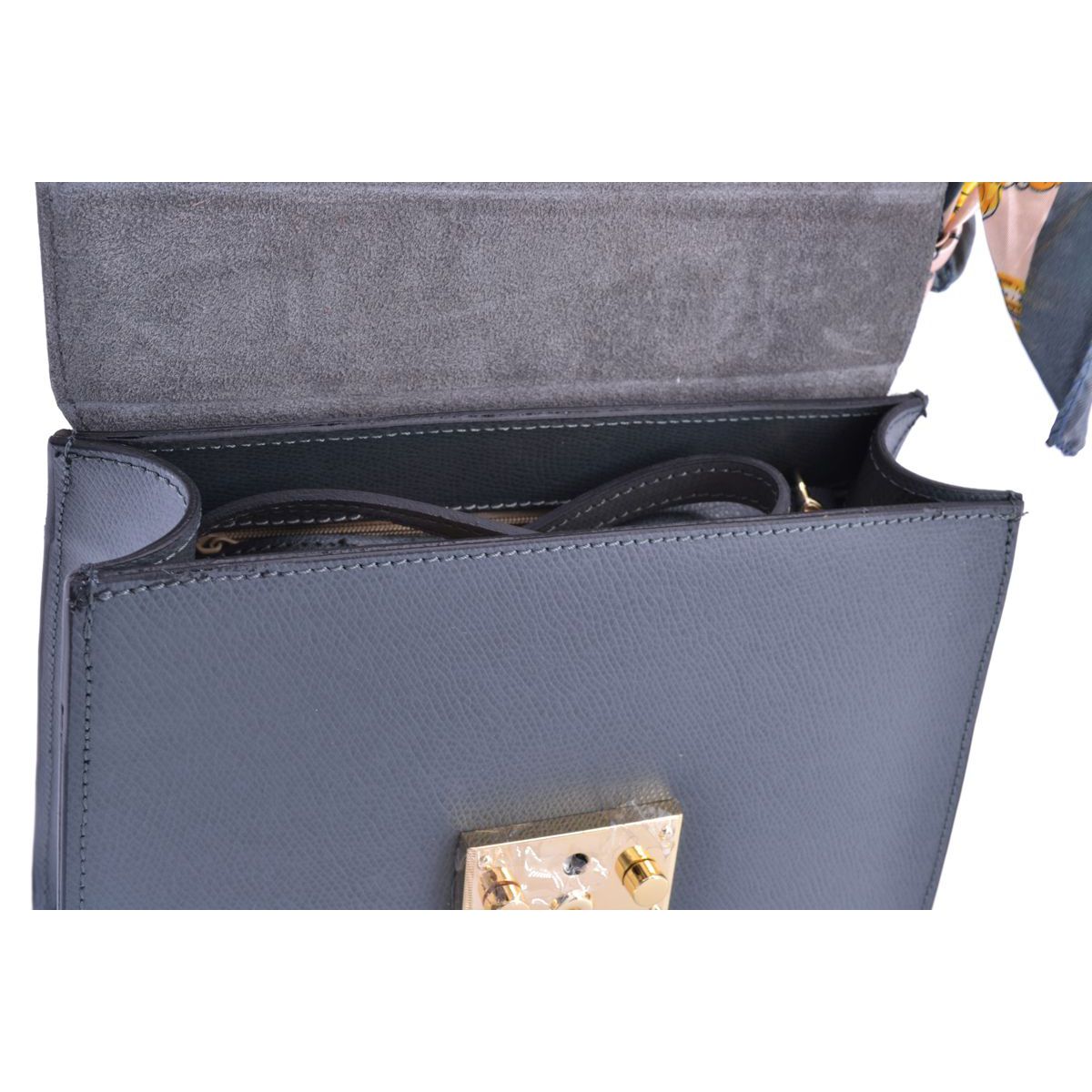 4. Borsa in pelle con foulard incluso Grigio BRASS Workshop bo5863g