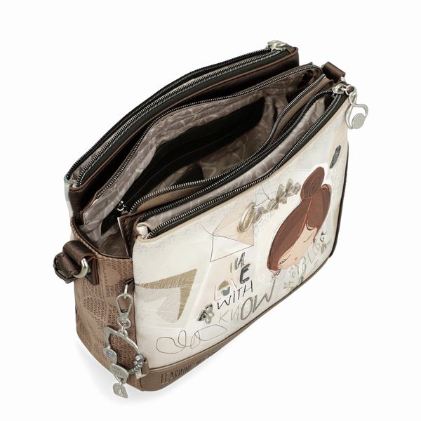 1. Borsa a tracolla 3 scomparti Sophia marrone Anekke 42803-184