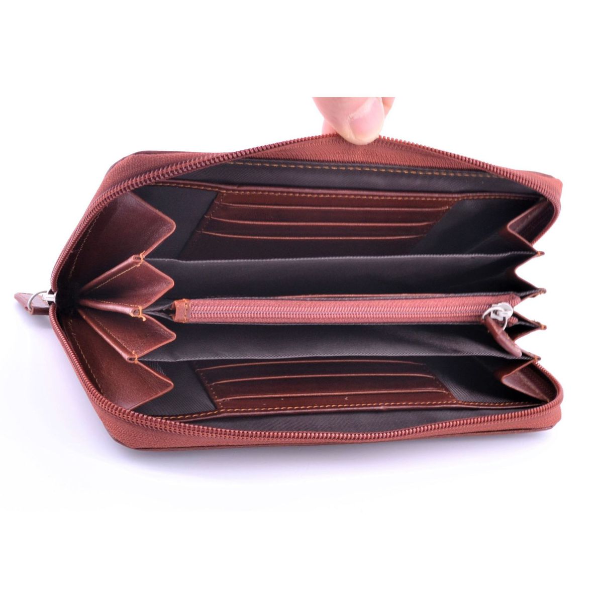 2. Portafogli in pelle con zip Marrone BRASS Workshop p8118