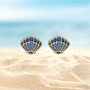 2. Enamelled shell ear stud earrings Blue